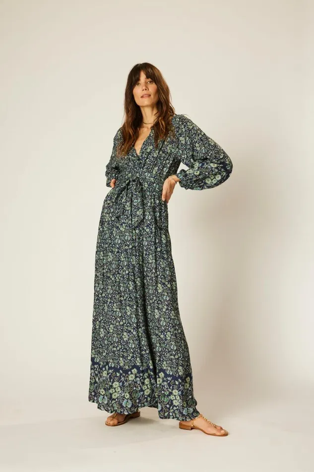 Dresses Shop Natalie Martin NICO LS MAXI WITH SASH Petite Fleur Marine