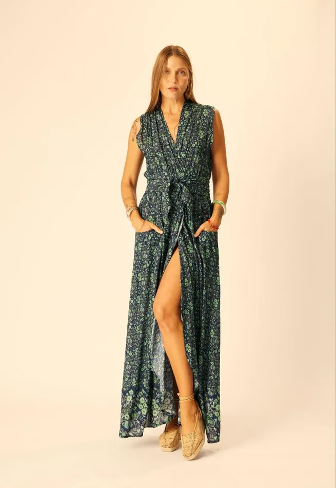 Dresses Shop Natalie Martin NICO SLEEVELESS MAXI Petite Fleur Marine