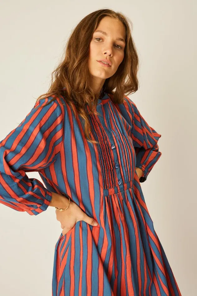 Dresses Shop Natalie Martin SAMMIE MAXI Batik Stripe Blood Orange