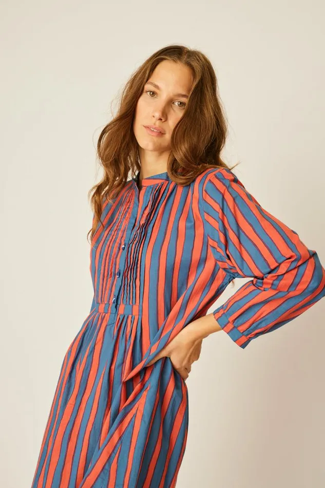 Dresses Shop Natalie Martin SAMMIE MAXI Batik Stripe Blood Orange