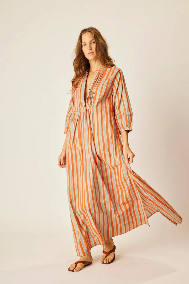 Dresses Shop Natalie Martin SAMMIE MAXI Batik Stripe Blood Orange