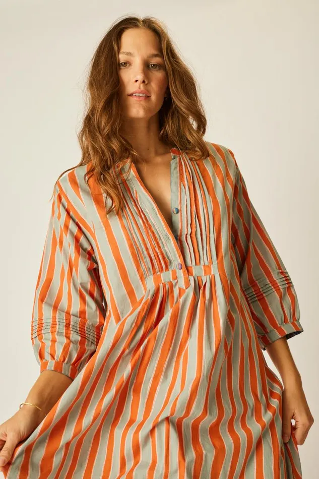 Dresses Shop Natalie Martin SAMMIE SHORT DRESS Batik Stripe Sage