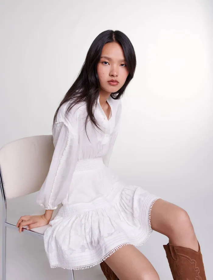 Dresses Women Maje Short Cotton Patchwork Dress Ecru