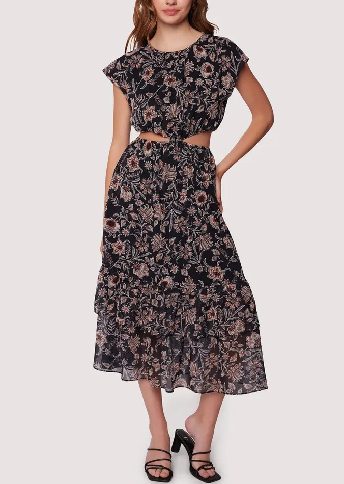 Eclipse Of The Heart Midi Dress Blackcreamfloral Women Lost Wander Dresses