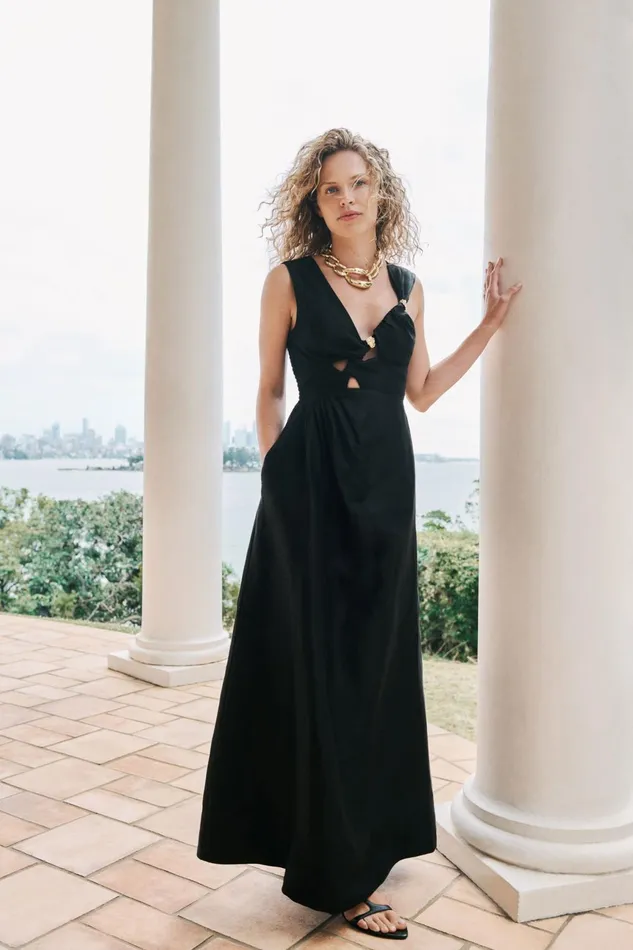 Electra Scrunch Midi Dress Black Women Aje Black Dresses