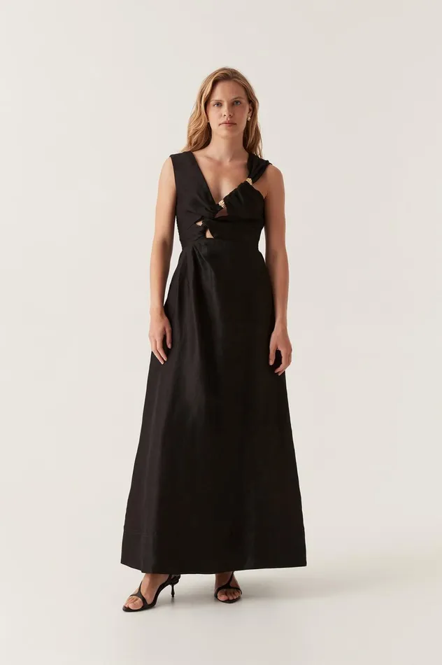 Electra Scrunch Midi Dress Black Women Aje Black Dresses