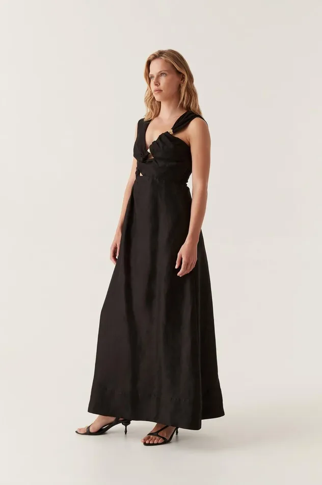Electra Scrunch Midi Dress Black Women Aje Black Dresses