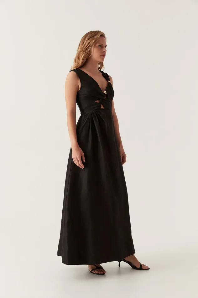Electra Scrunch Midi Dress Black Women Aje Black Dresses