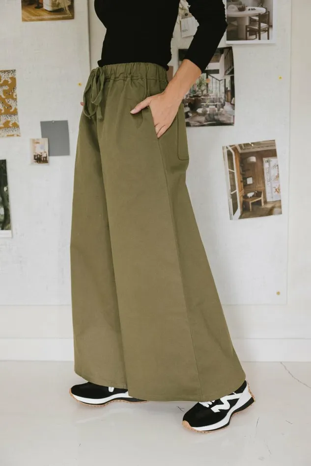 Ellie Wide Leg Pants Olive Women Bohme Pants