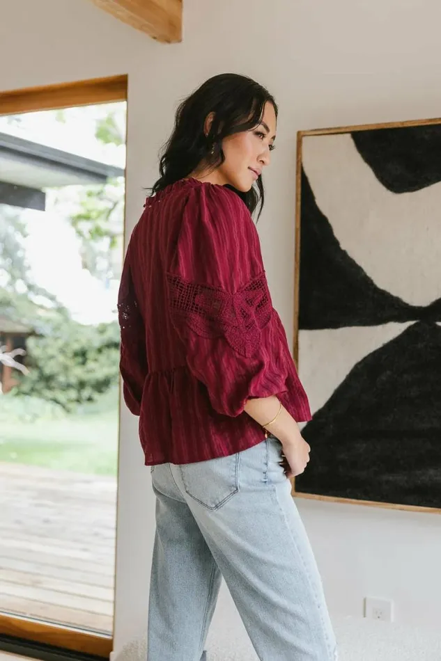 Ellison Blouse In Burgundy 8211 FINAL SALE Burgundy Women Bohme Tops