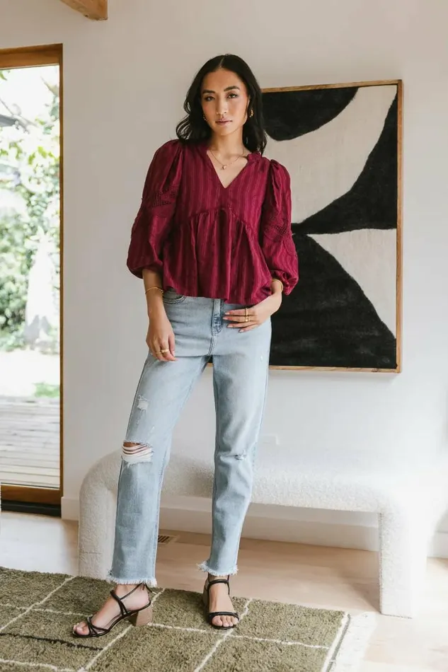 Ellison Blouse In Burgundy 8211 FINAL SALE Burgundy Women Bohme Tops