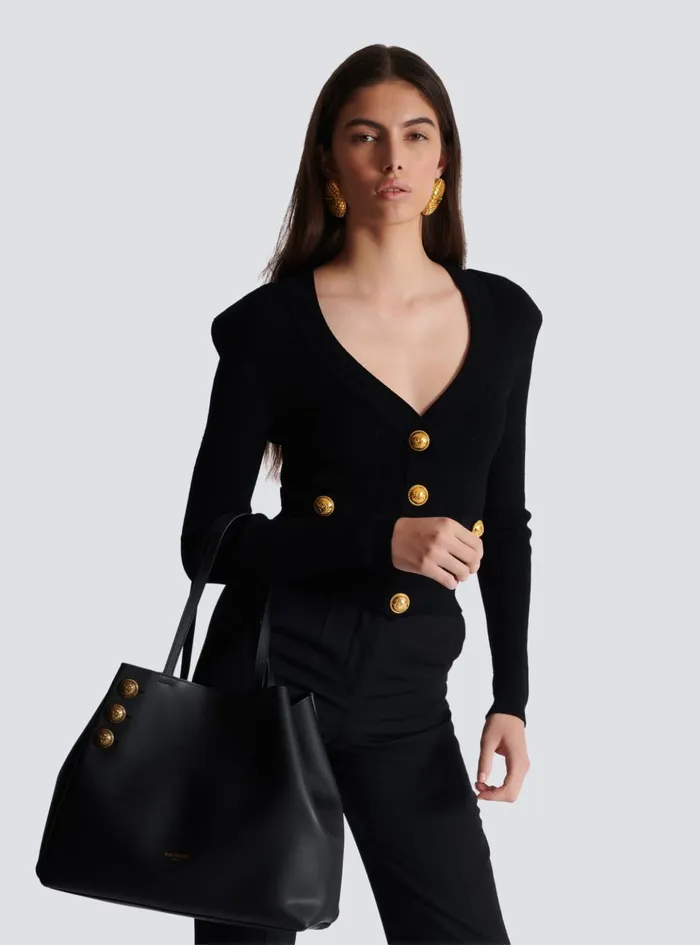 Emblegraveme Leather Tote Bag Black Women Balmain Tote Bags
