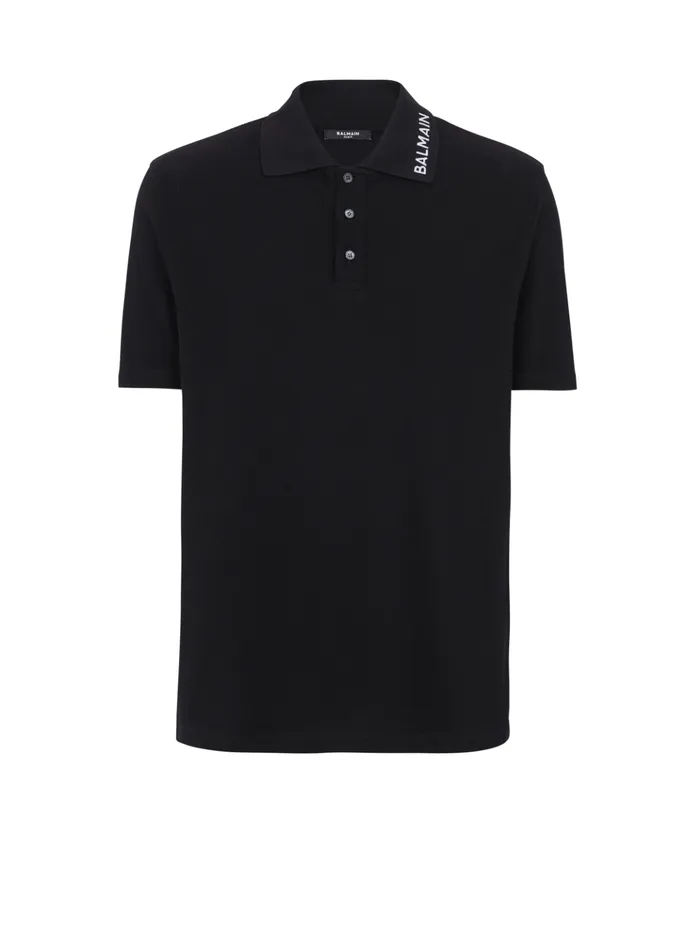 Embroidered Polo Shirt Black Men Balmain Shirts And Polos