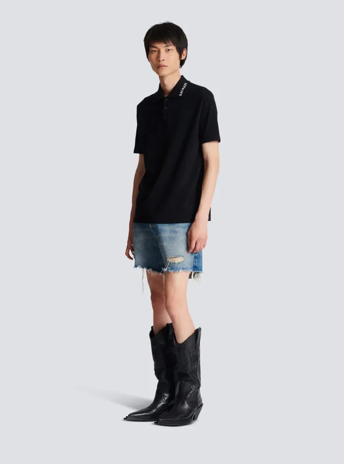 Embroidered Polo Shirt Black Men Balmain Shirts And Polos