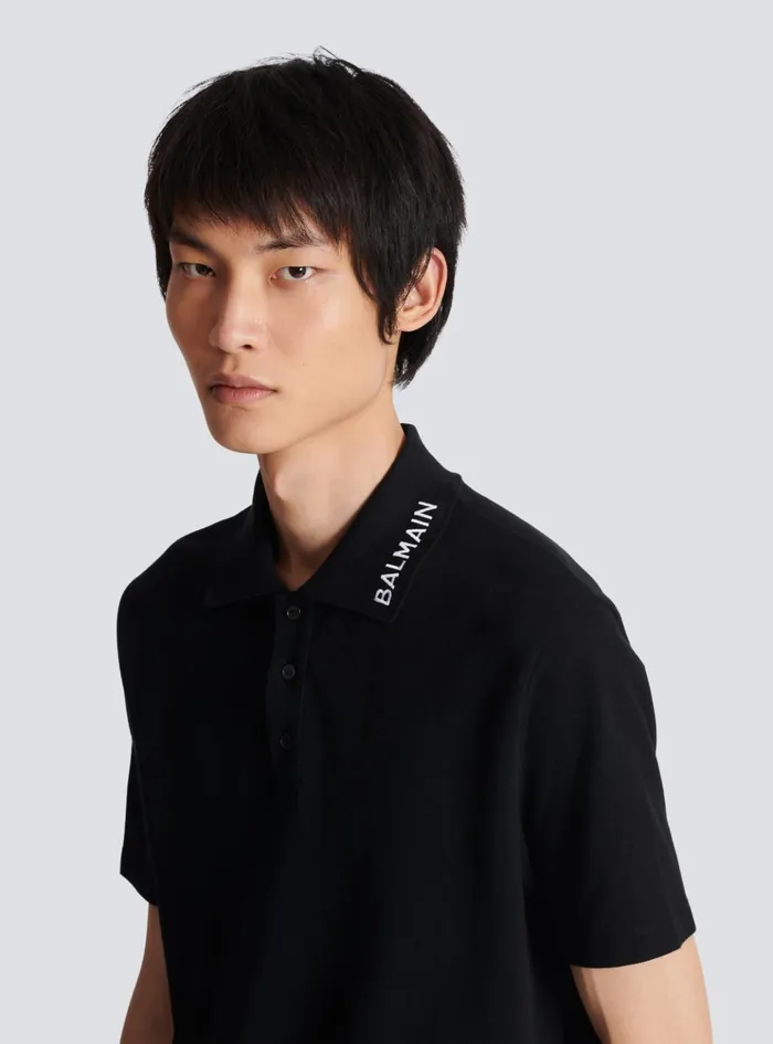 Embroidered Polo Shirt Black Men Balmain Shirts And Polos