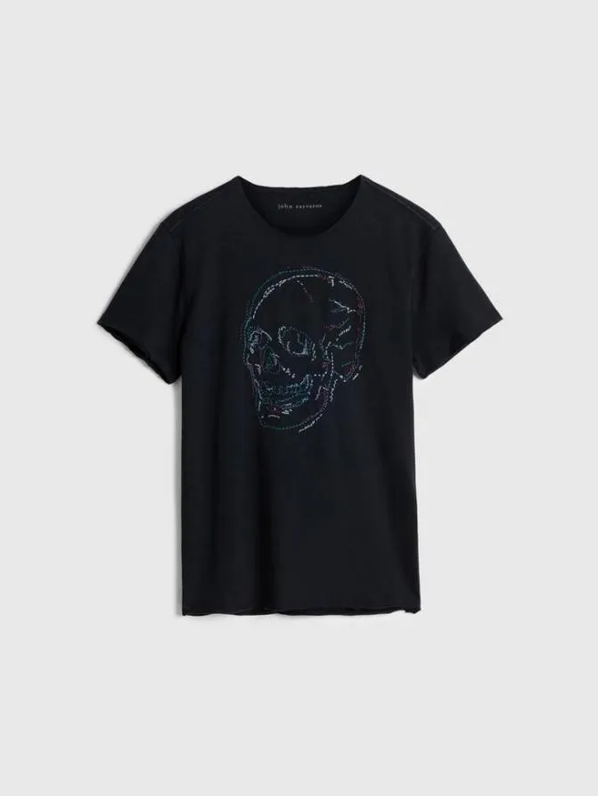 EMBROIDERED SKULL TEE Black Clothing John Varvatos Graphic Tees