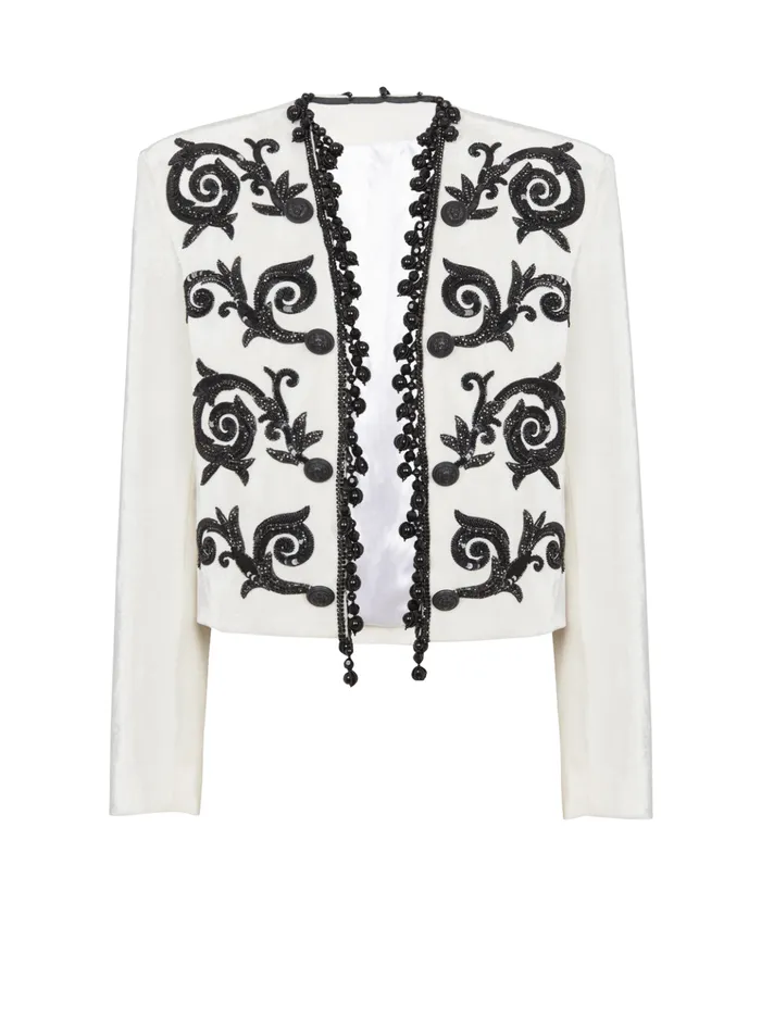 Embroidered Velvet Spencer Jacket White Men Balmain Jackets And Blazers
