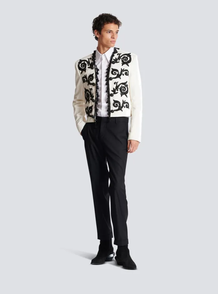 Embroidered Velvet Spencer Jacket White Men Balmain Jackets And Blazers