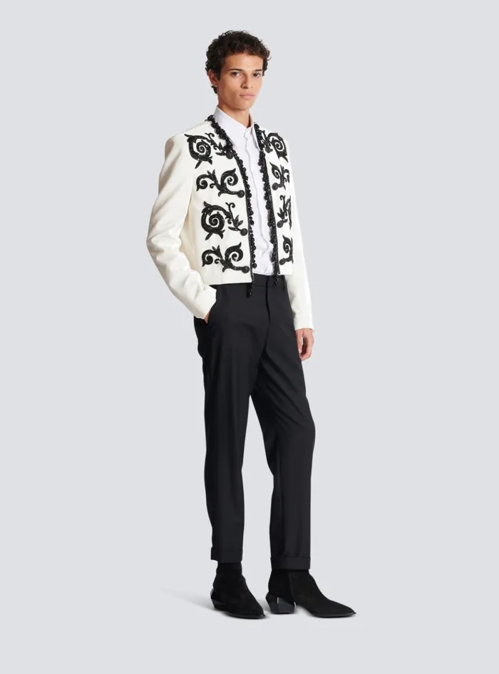 Embroidered Velvet Spencer Jacket White Men Balmain Jackets And Blazers