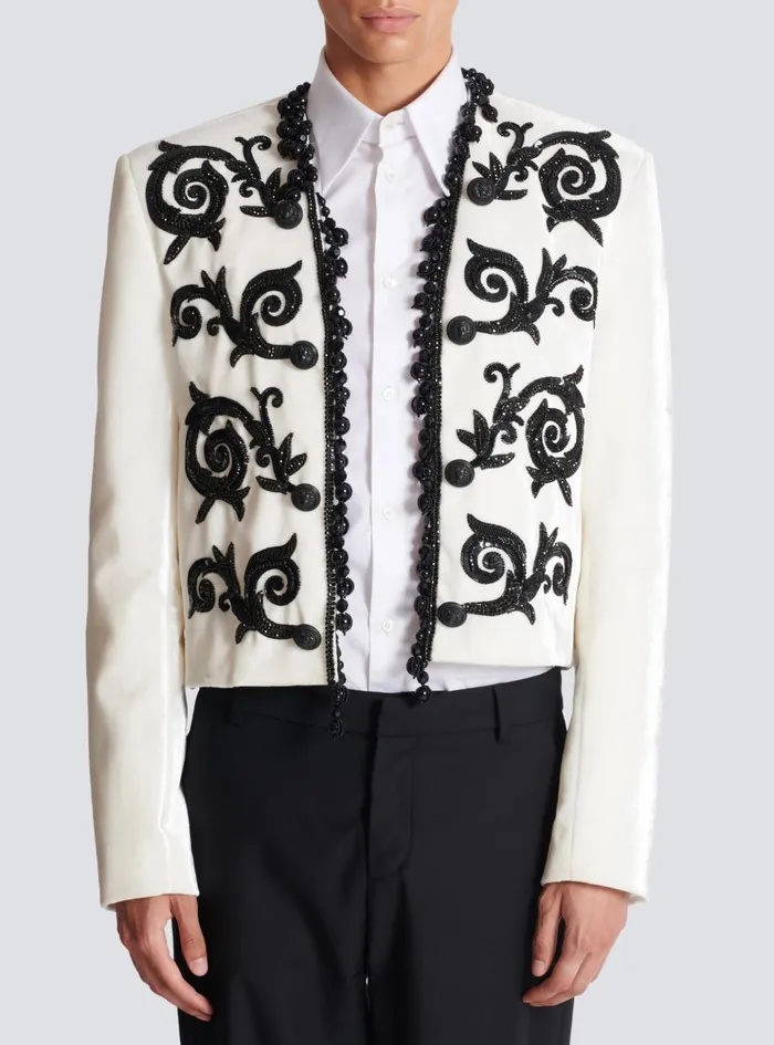 Embroidered Velvet Spencer Jacket White Men Balmain Jackets And Blazers