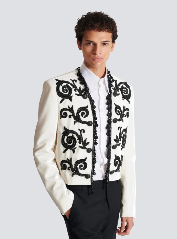 Embroidered Velvet Spencer Jacket White Men Balmain Jackets And Blazers