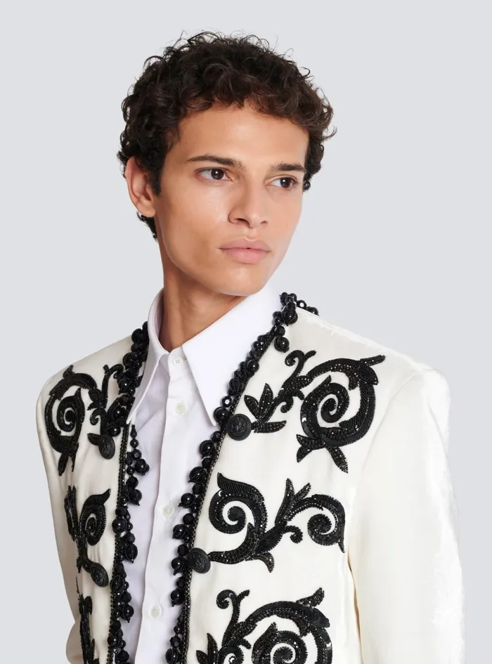 Embroidered Velvet Spencer Jacket White Men Balmain Jackets And Blazers