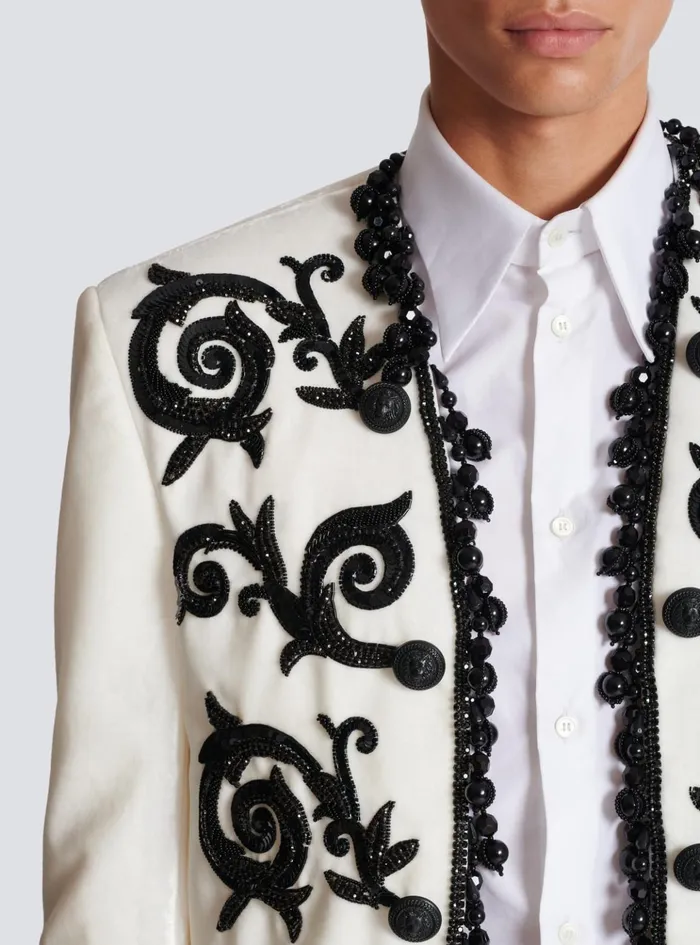 Embroidered Velvet Spencer Jacket White Men Balmain Jackets And Blazers