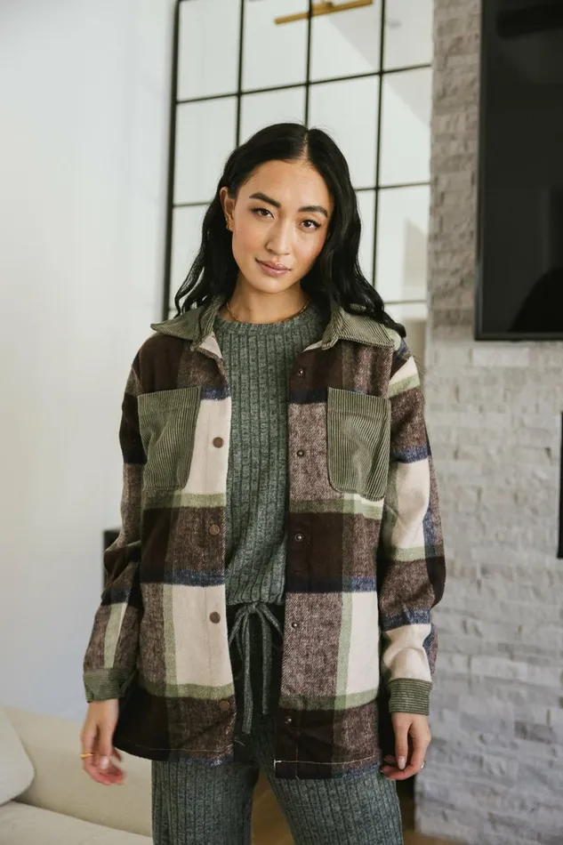 Emma Plaid Shacket Sage Women Bohme Outerwear