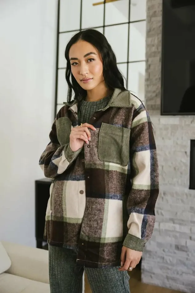 Emma Plaid Shacket Sage Women Bohme Outerwear