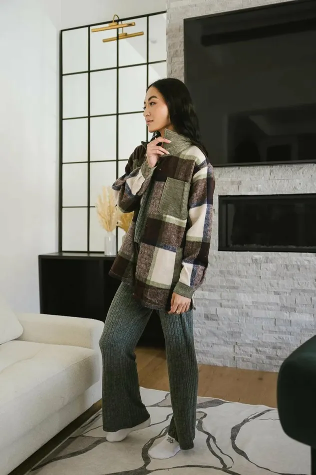 Emma Plaid Shacket Sage Women Bohme Outerwear