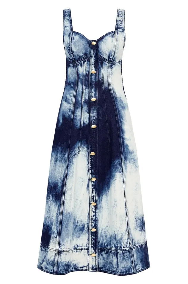 Enigma Denim Midi Dress Tie Dye Indigo Women Aje Denim