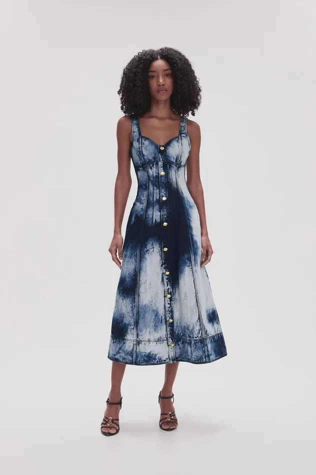 Enigma Denim Midi Dress Tie Dye Indigo Women Aje Denim