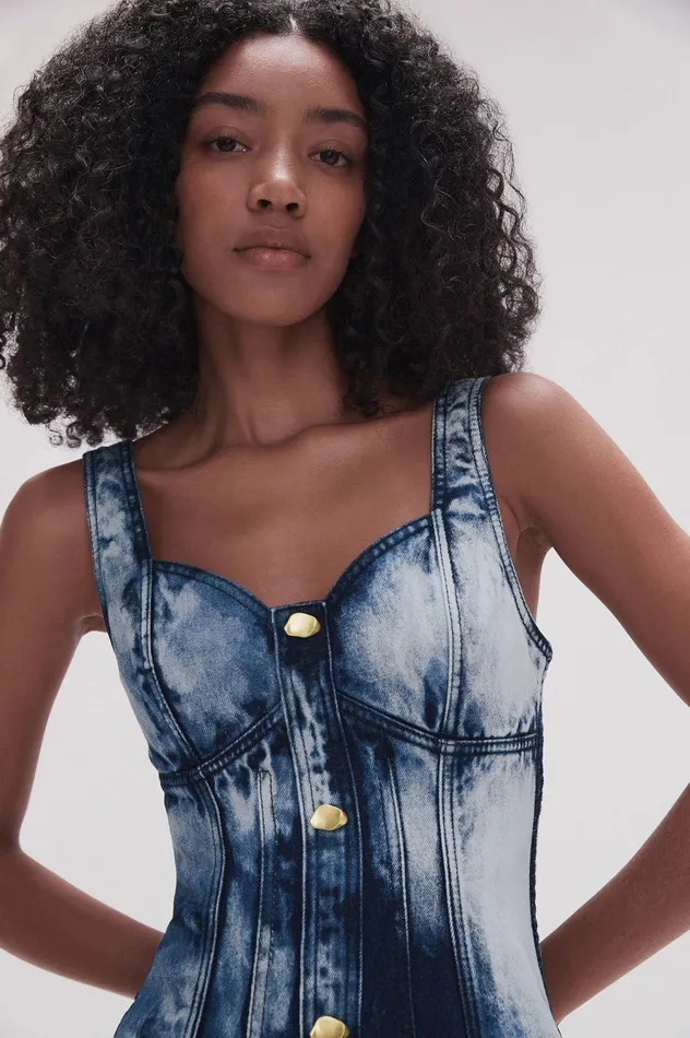 Enigma Denim Midi Dress Tie Dye Indigo Women Aje Denim