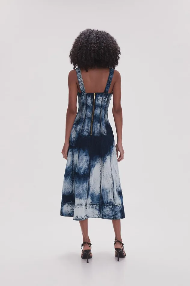 Enigma Denim Midi Dress Tie Dye Indigo Women Aje Denim