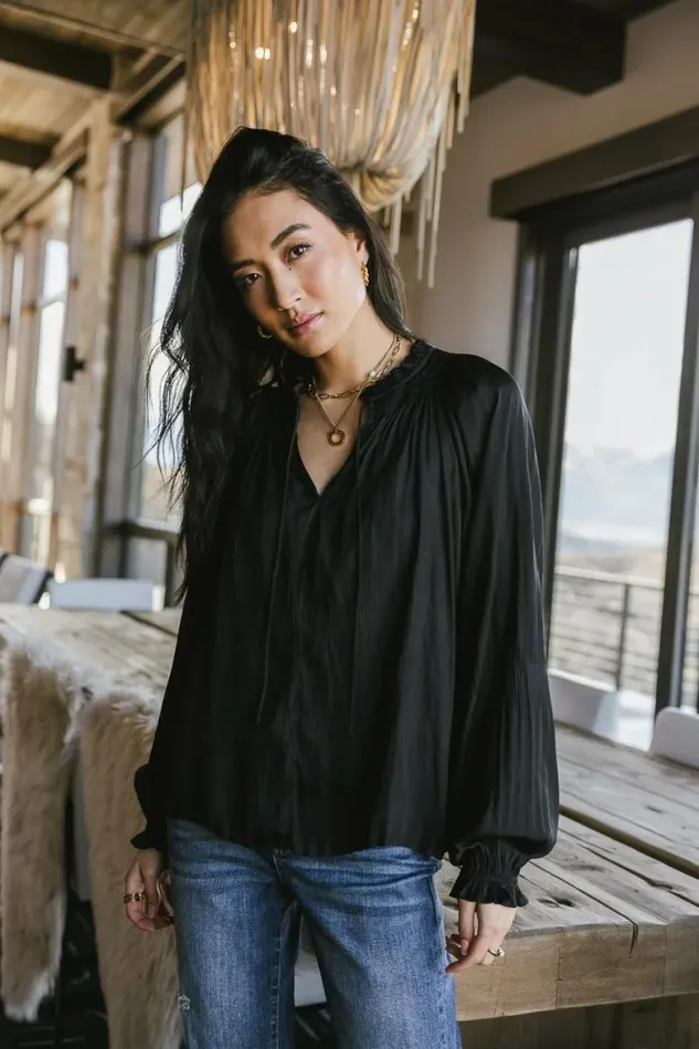 Eva Pleated Blouse Black Women Bohme Tops