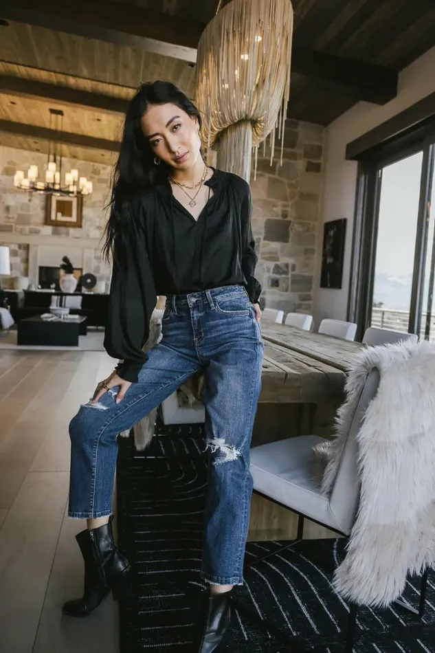Eva Pleated Blouse Black Women Bohme Tops