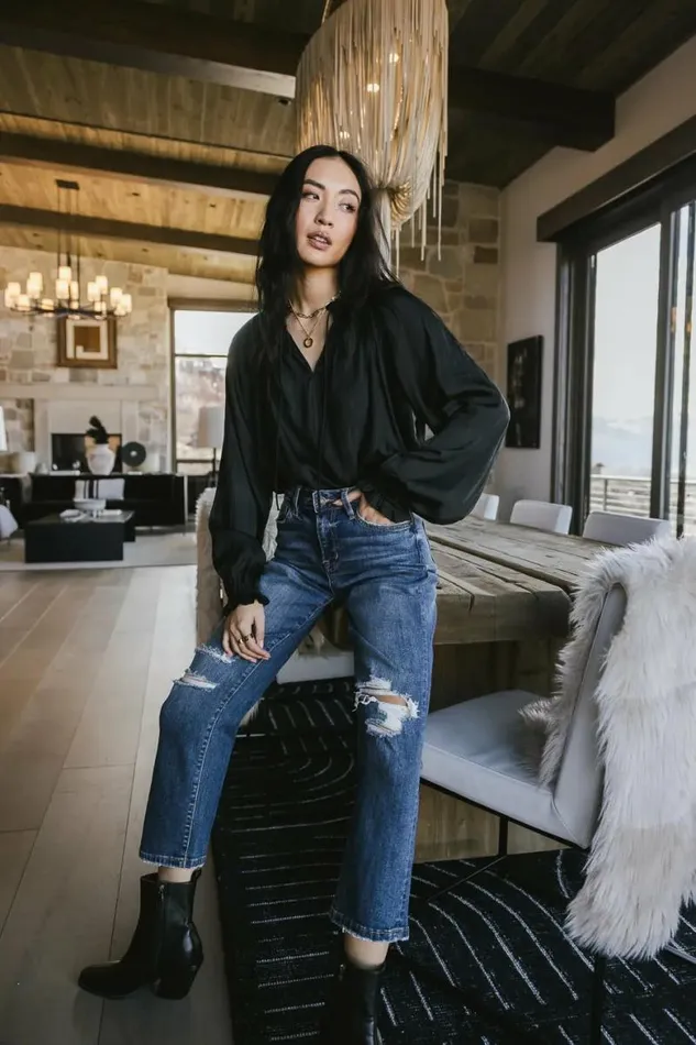 Eva Pleated Blouse Black Women Bohme Tops