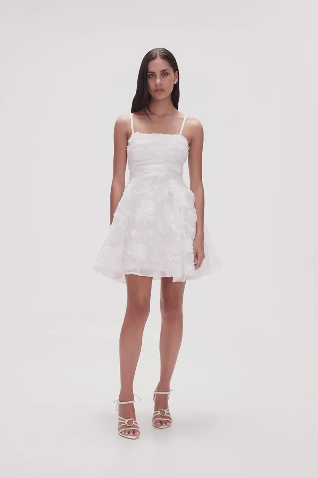 Evangeline Mini Dress Ivory Women Aje White Dresses