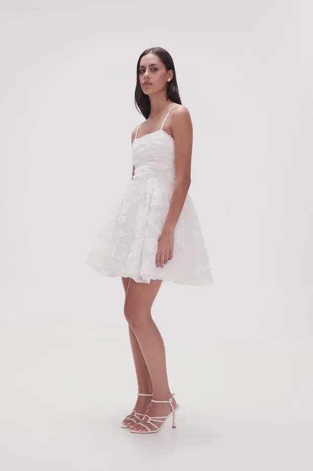 Evangeline Mini Dress Ivory Women Aje White Dresses