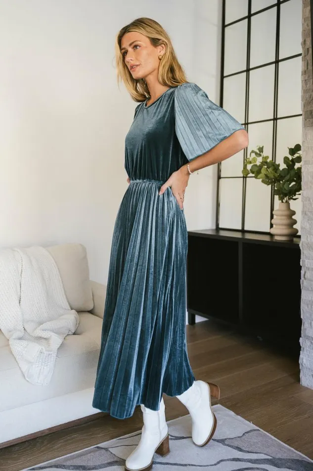 Evie Velvet Midi Dress In Teal Teal Women Bohme Dresses