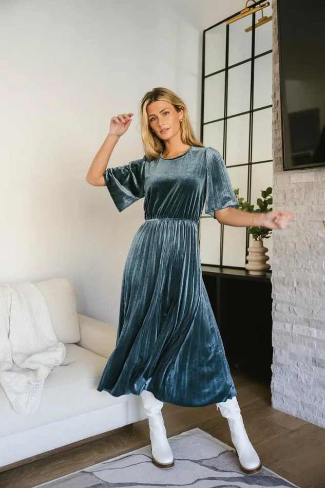 Evie Velvet Midi Dress In Teal Teal Women Bohme Dresses