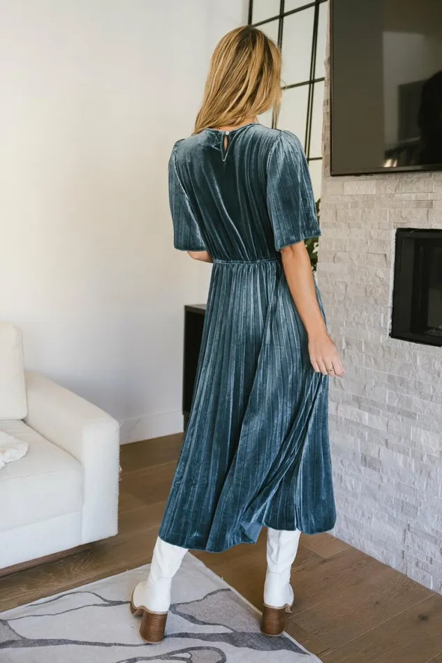 Evie Velvet Midi Dress In Teal Teal Women Bohme Dresses