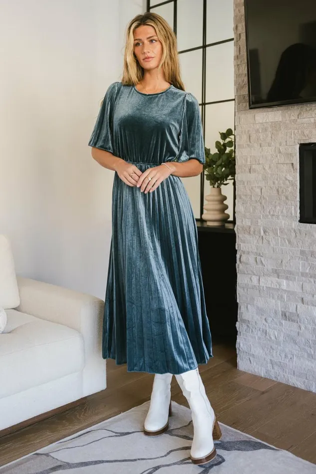 Evie Velvet Midi Dress In Teal Teal Women Bohme Dresses