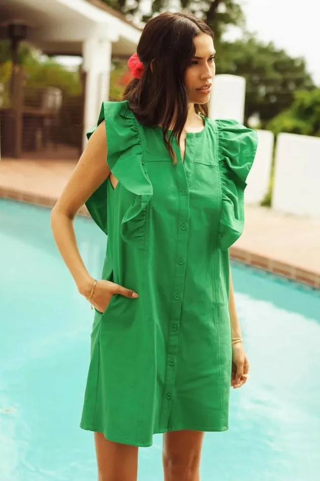 Fallon Button Up Dress Green Women Bohme Dresses