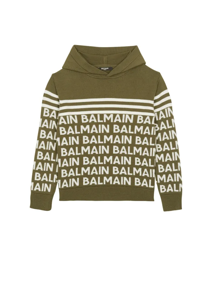 Fine Knit Hooded Sweatshirt Green Kids Balmain