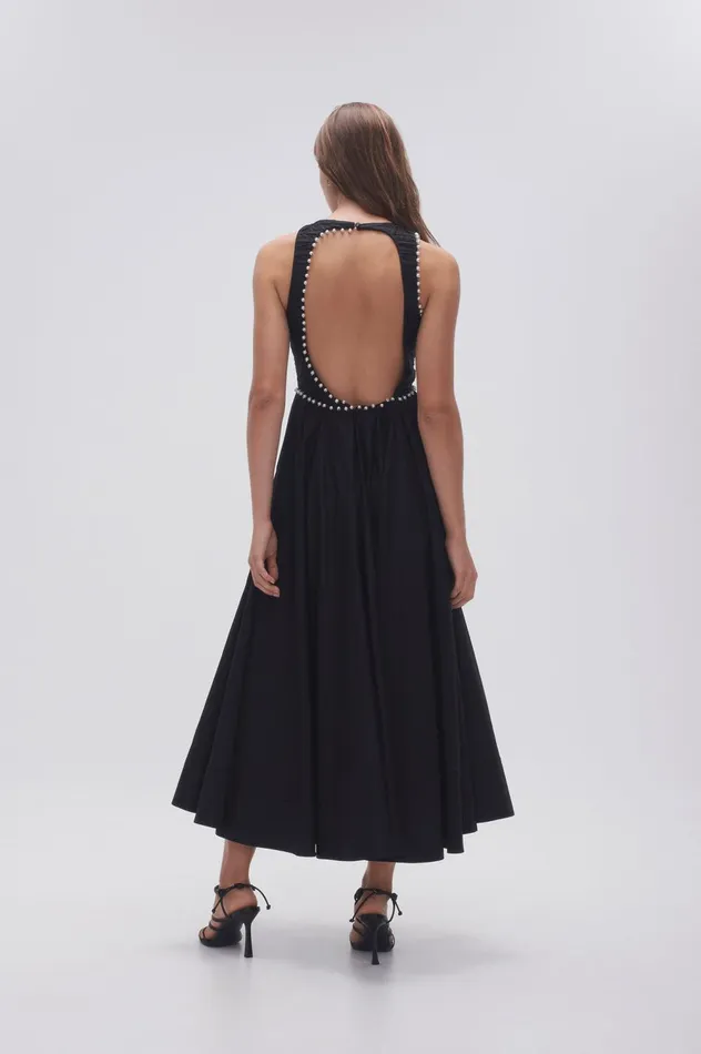 Florence Pearl Trim Midi Dress Black Women Aje Midi Dresses