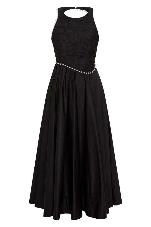 Florence Pearl Trim Midi Dress Black Women Aje Midi Dresses
