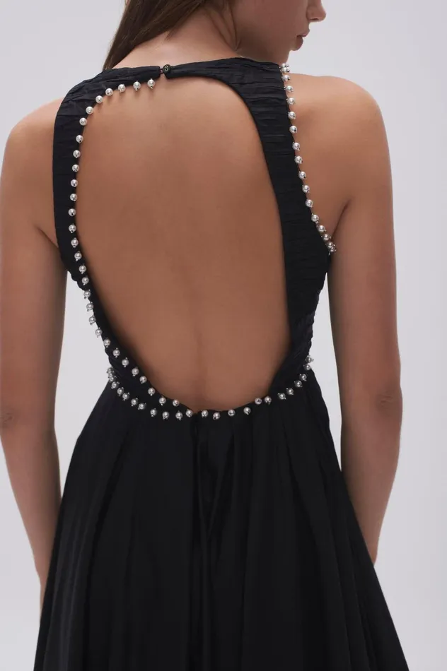 Florence Pearl Trim Midi Dress Black Women Aje Midi Dresses