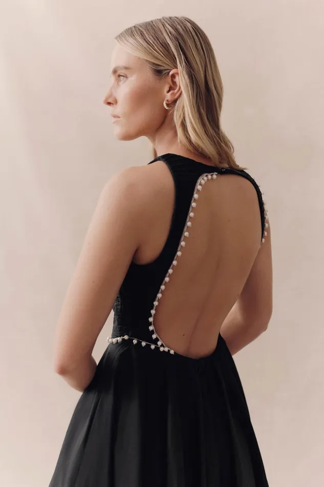Florence Pearl Trim Midi Dress Black Women Aje Midi Dresses