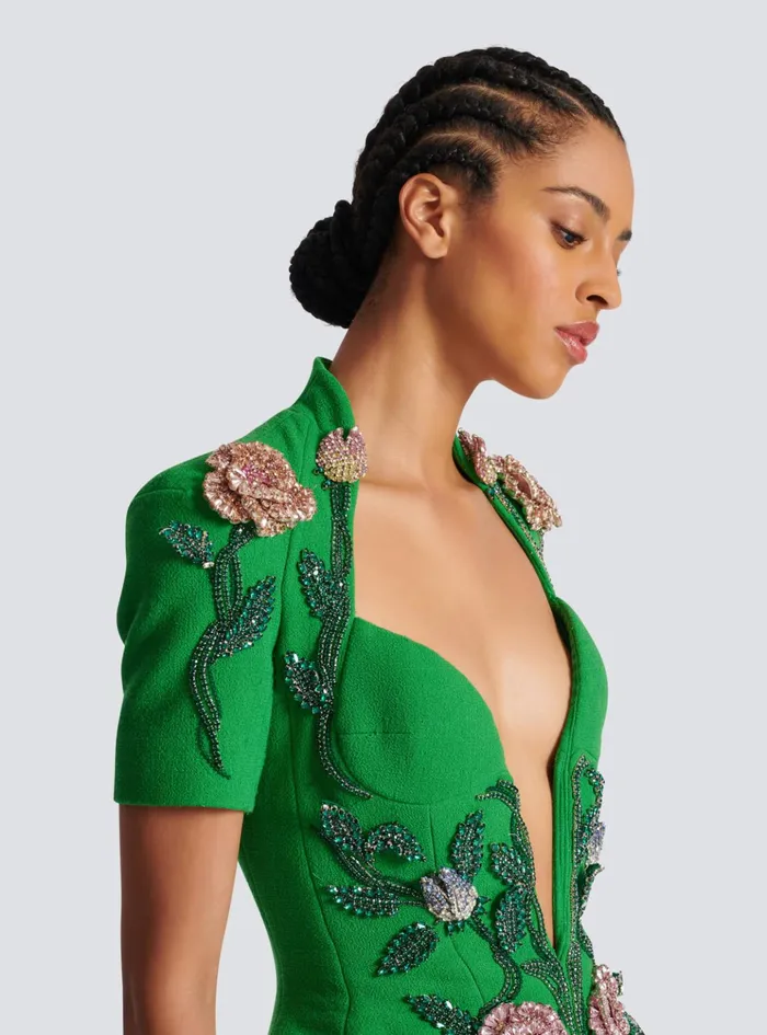 Flowerembroidered Playsuit Green Women Balmain Trousers And Shorts